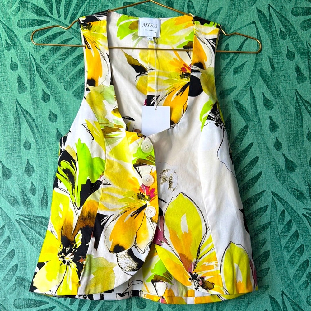 MISA Los Angeles Yellow Floral Sleeveless Vest NWT’s sz xs
